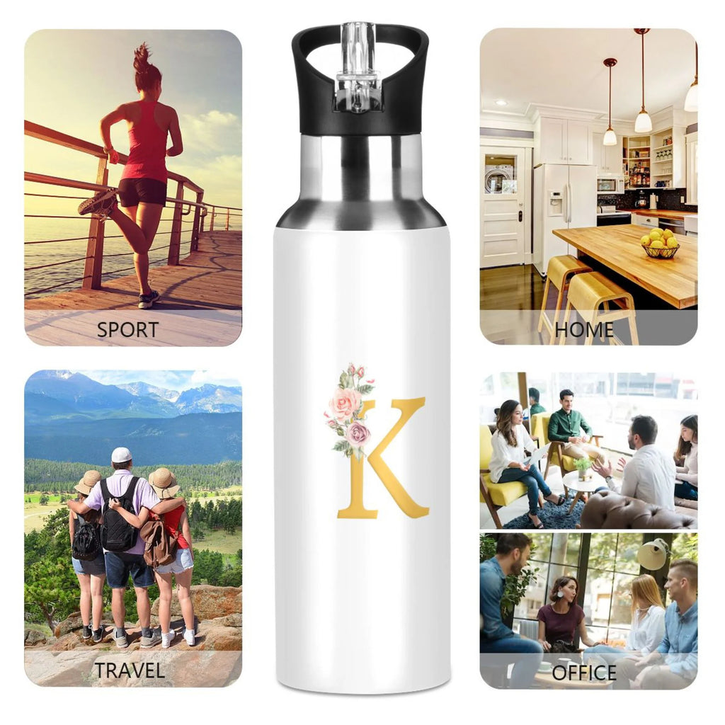 Stainless Steel Insulated Thermos Vacuum Flask Water Bottle with Straw Lid L5739