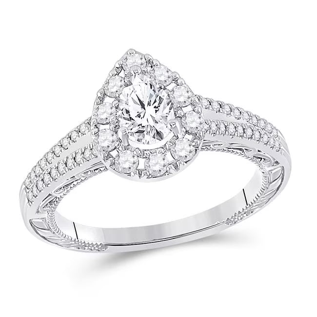 14KT White Gold Pear Diamond Solitaire Engagement Ring F7276