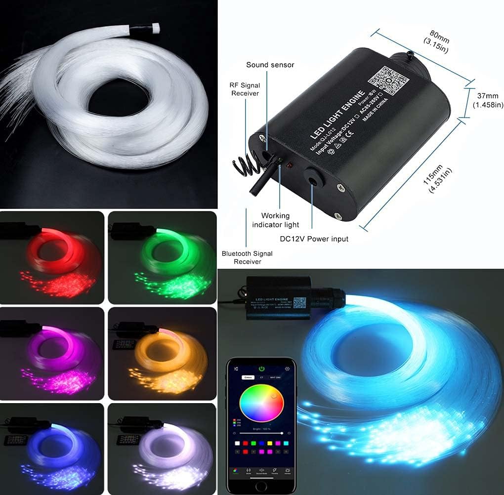 LED Bluetooth RGBW Fiber Optic Light Kit with 550pcs 0.03in 13.1ft Fibers M84896