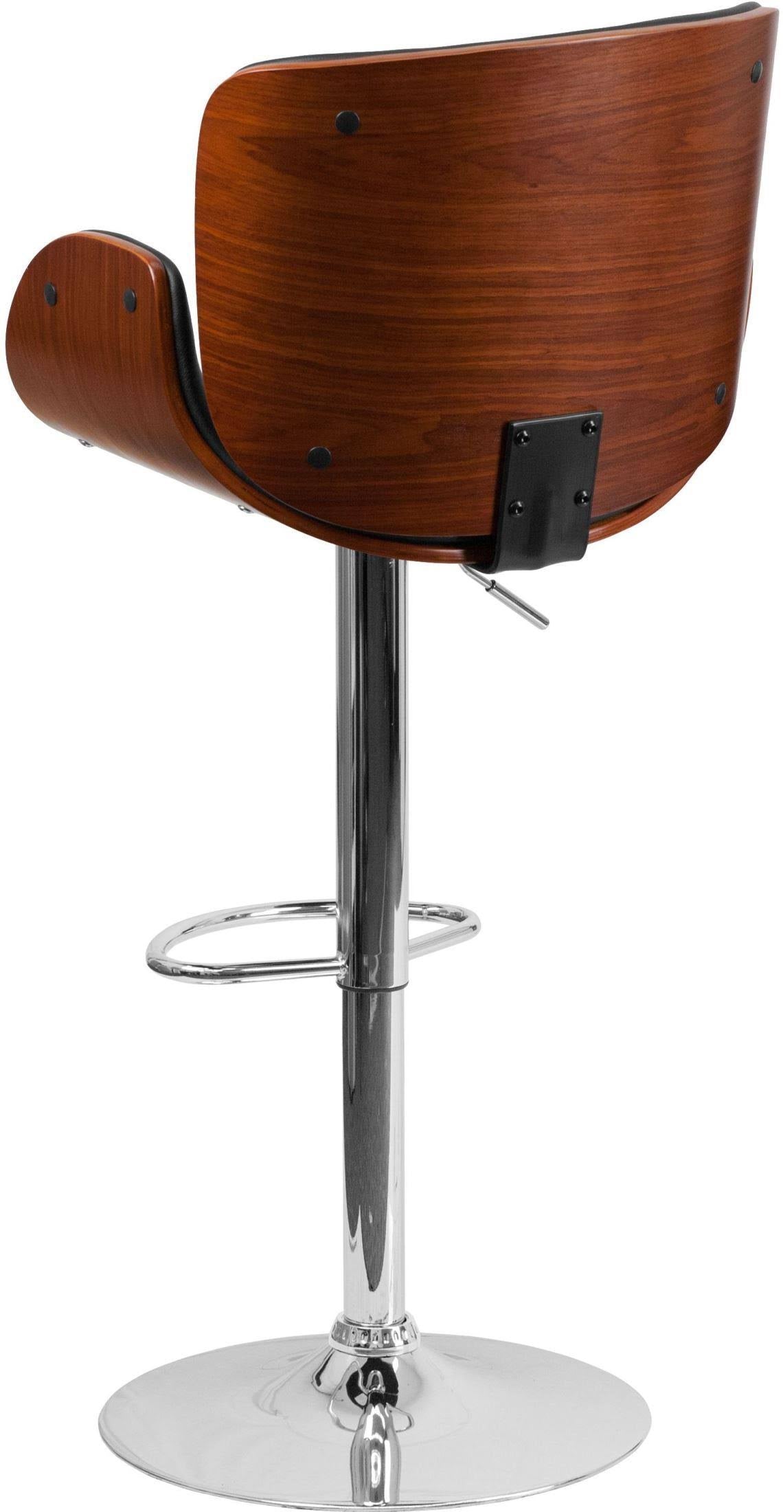 Walnut Bentwood Adjustable Height Barstool with Curved Black Vinyl Seat C86407
