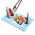 Shark Attack Sushi Plate, Hand-Painted Ceramic Serving Tray with Soy Sauce Holder and Chopsticks Rest O15089