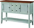 Retro Wood Console Table with 4 Storage Drawers, 2 Cabinets & Bottom Shelf, Antique Gray T719558