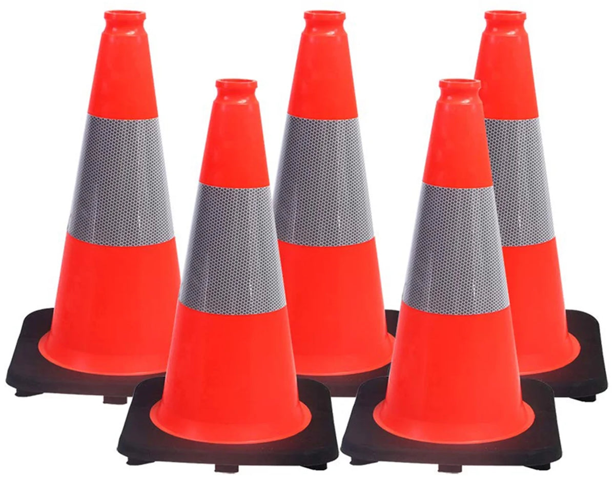 18" Orange PVC Safety Traffic Cone with Black Base and 6" Reflective Collars B513156