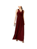 Burgundy Embellished Ruched Sleeveless V Neck Full-Length Evening Sheath Dress G690
