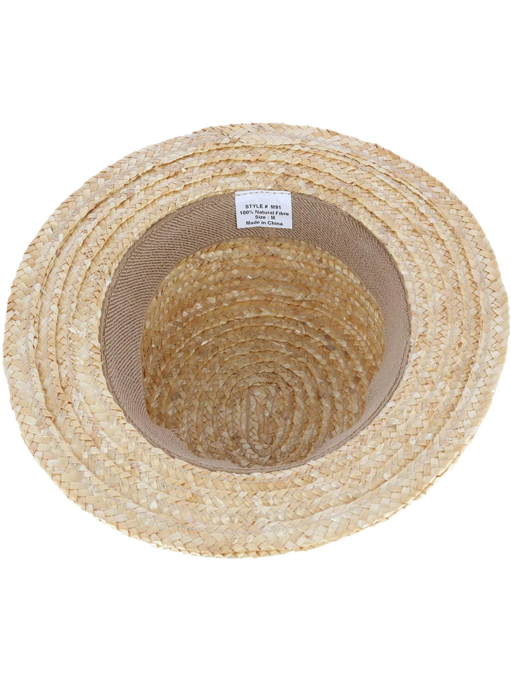 Straw Boater Hat with Navy Band and Elastic Sweatband N915913