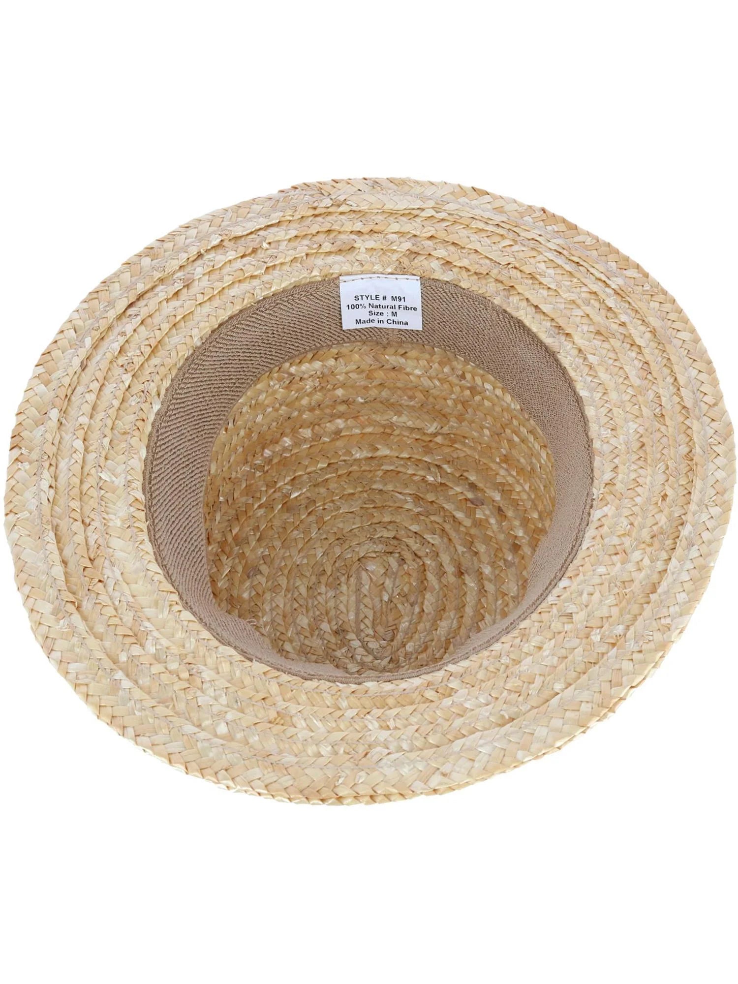 Straw Boater Hat with Navy Band and Elastic Sweatband N915913