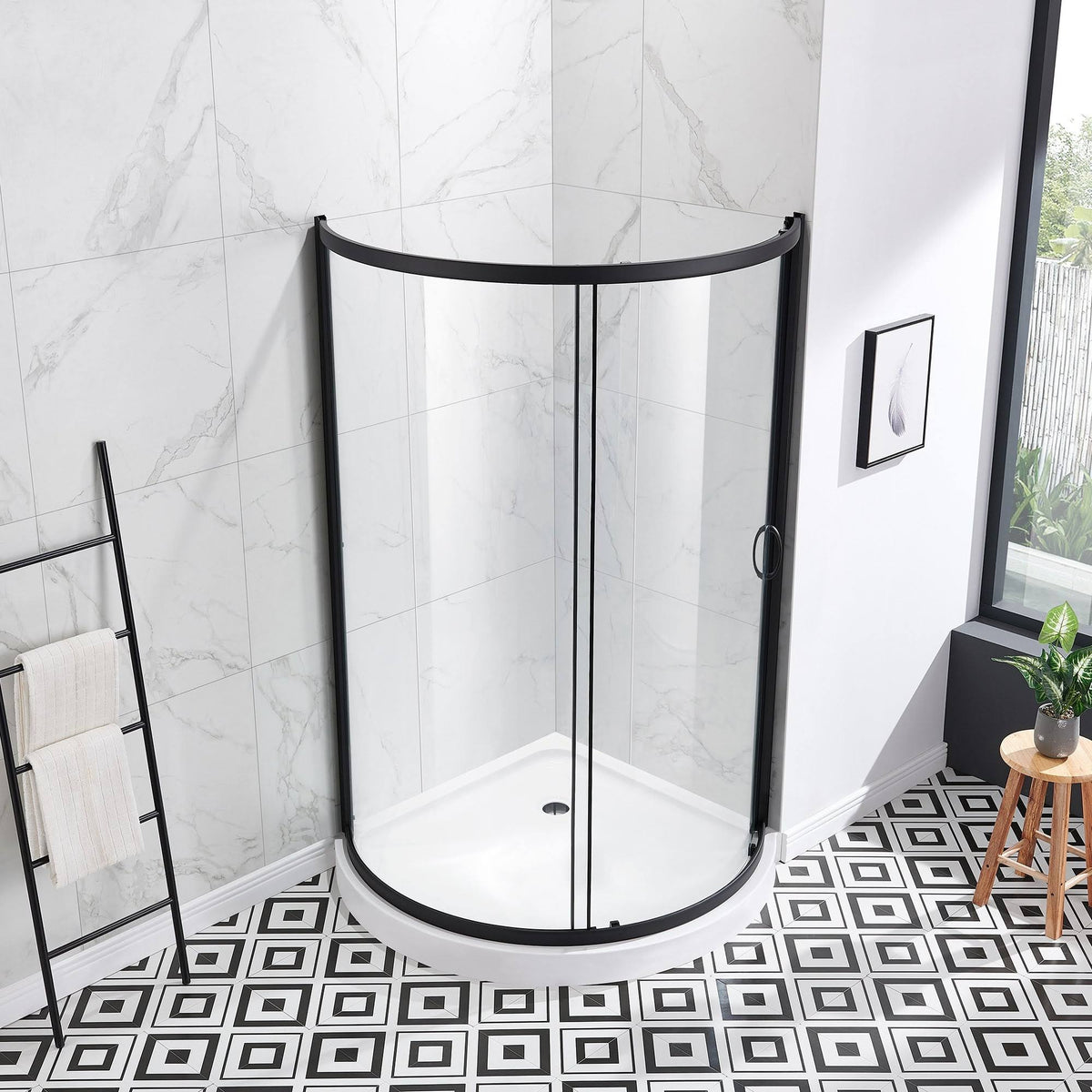 Black Shower Kit with Clear Glass Panels and Base Z83885