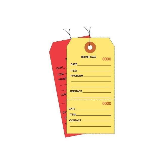 Yellow Repair Tags Consecutively Numbered D3378