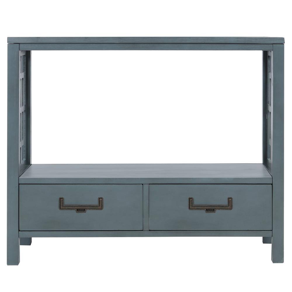 Antique Navy Wood Console Table with 2 Drawers Y145608