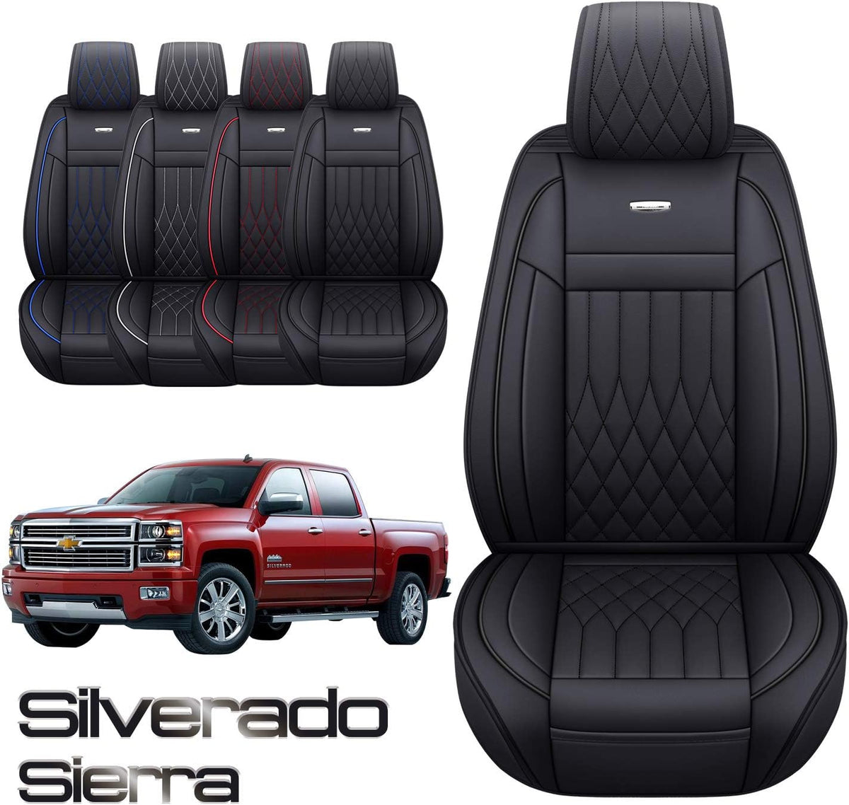 Black and Blue Waterproof Leather Car Seat Covers Full Set U517