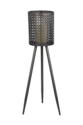 Large Round Pierced Black Metal Lantern Candle Holder with Tripod Base W194