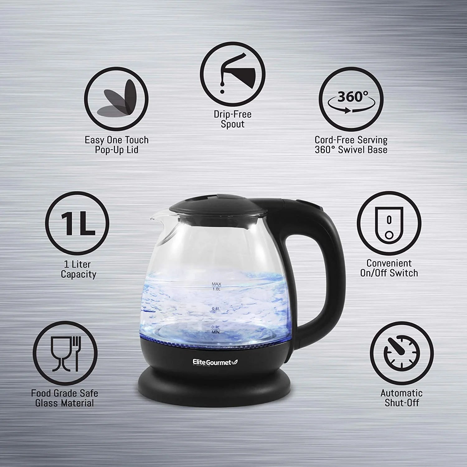 Black Electric Glass Water Kettle T856363