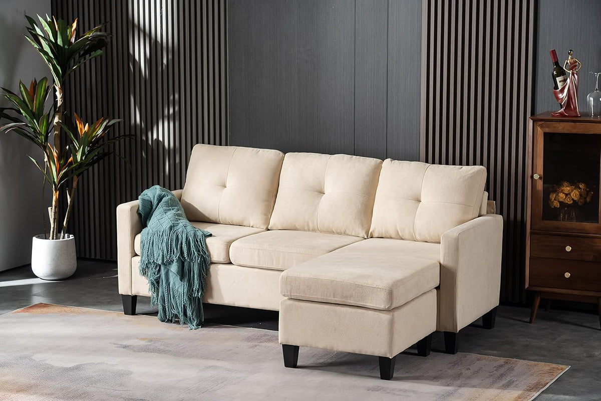 Beige Fabric Sectional Sofa with Chaise P282