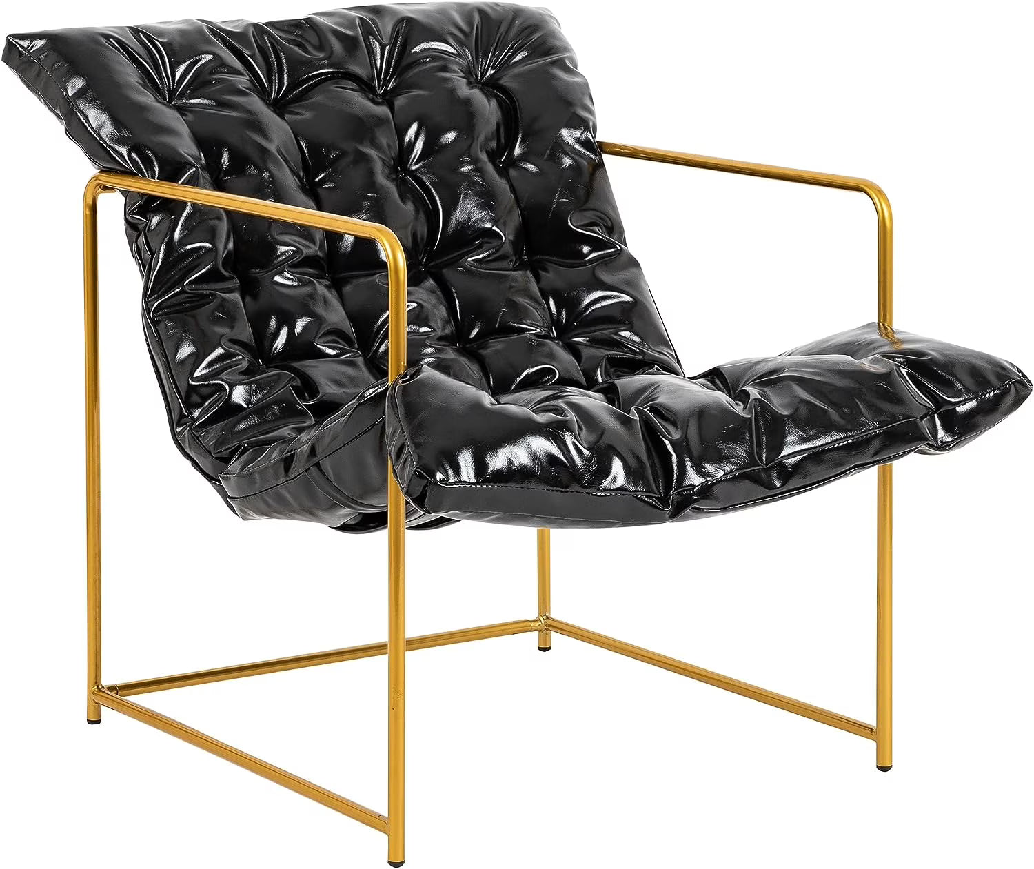 Black Faux Leather Sling Chair with Gold Metal Frame M757401