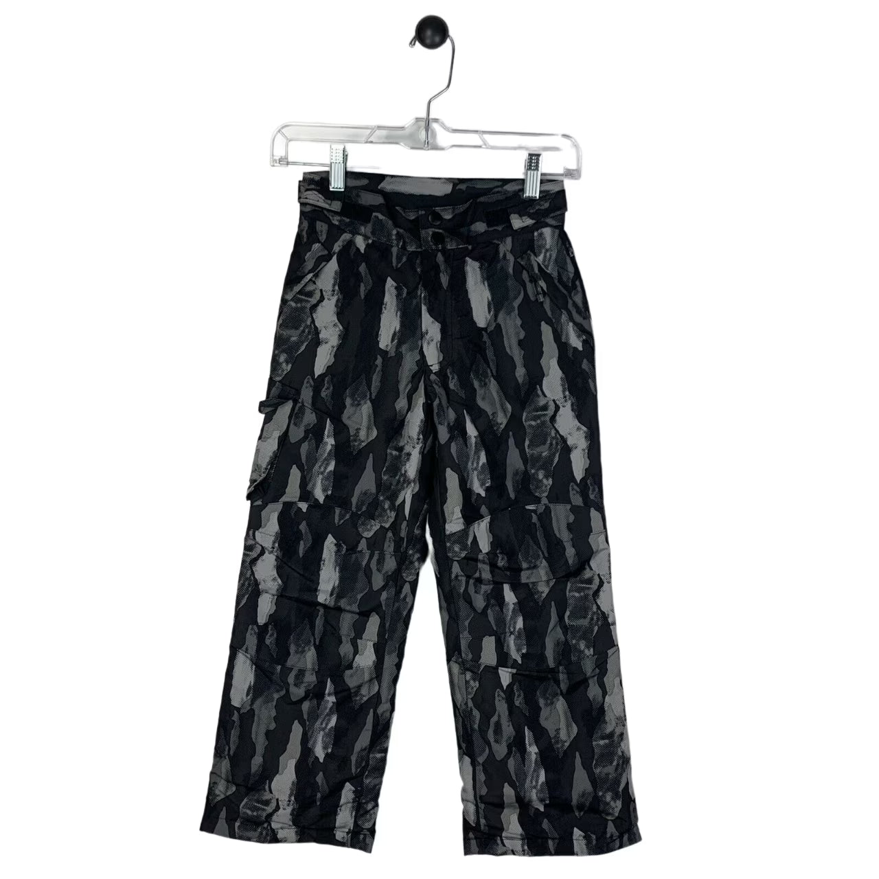 Camo Print Insulated Ski Pants, Black/Gray, Large 10/12 Q46508