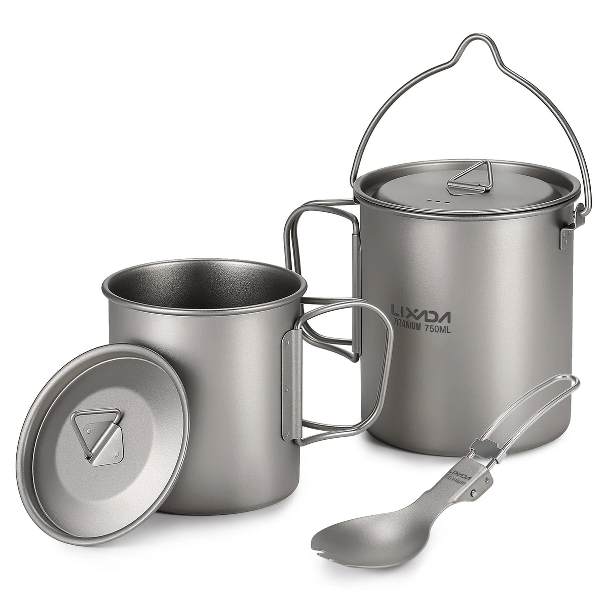 Titanium Outdoor Set with 750ml Pot, 450ml Cup, and Folding Spork G923