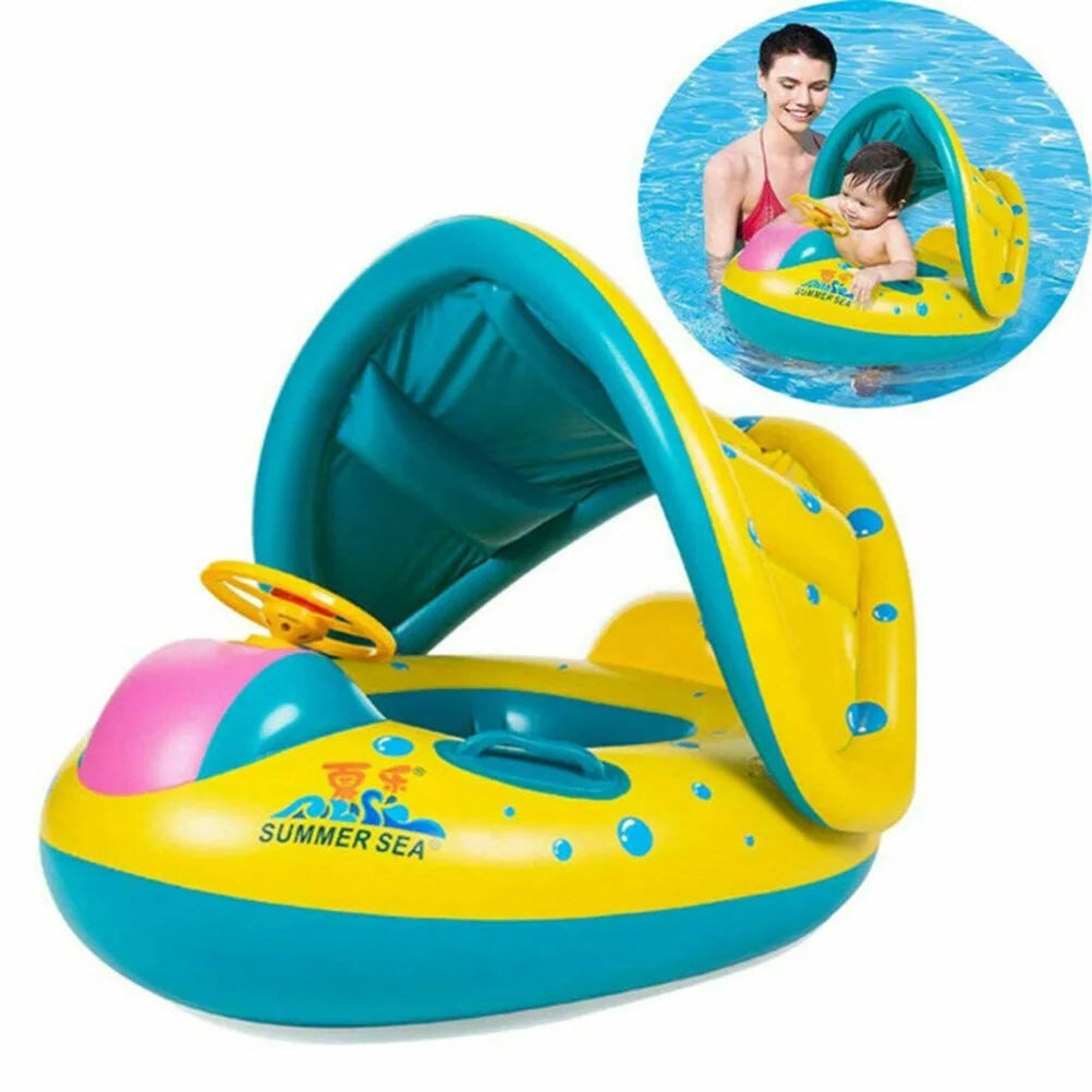 Inflatable Swimming Ring Baby Pool Float with Canopy Sunshade Roof I17375