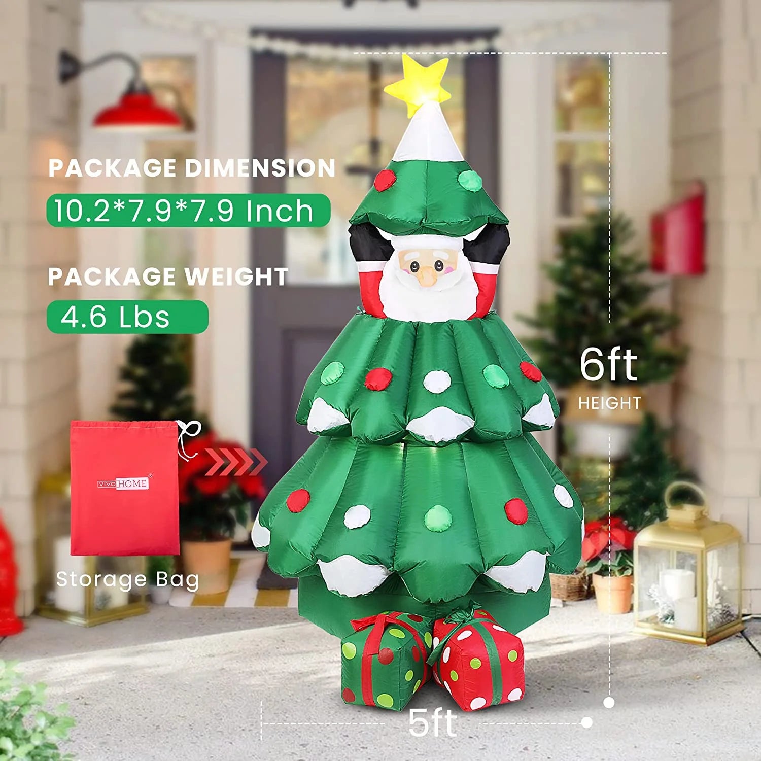 6ft Inflatable LED Lighted Christmas Tree with Pop up Santa and 2 Gift Boxes J208889