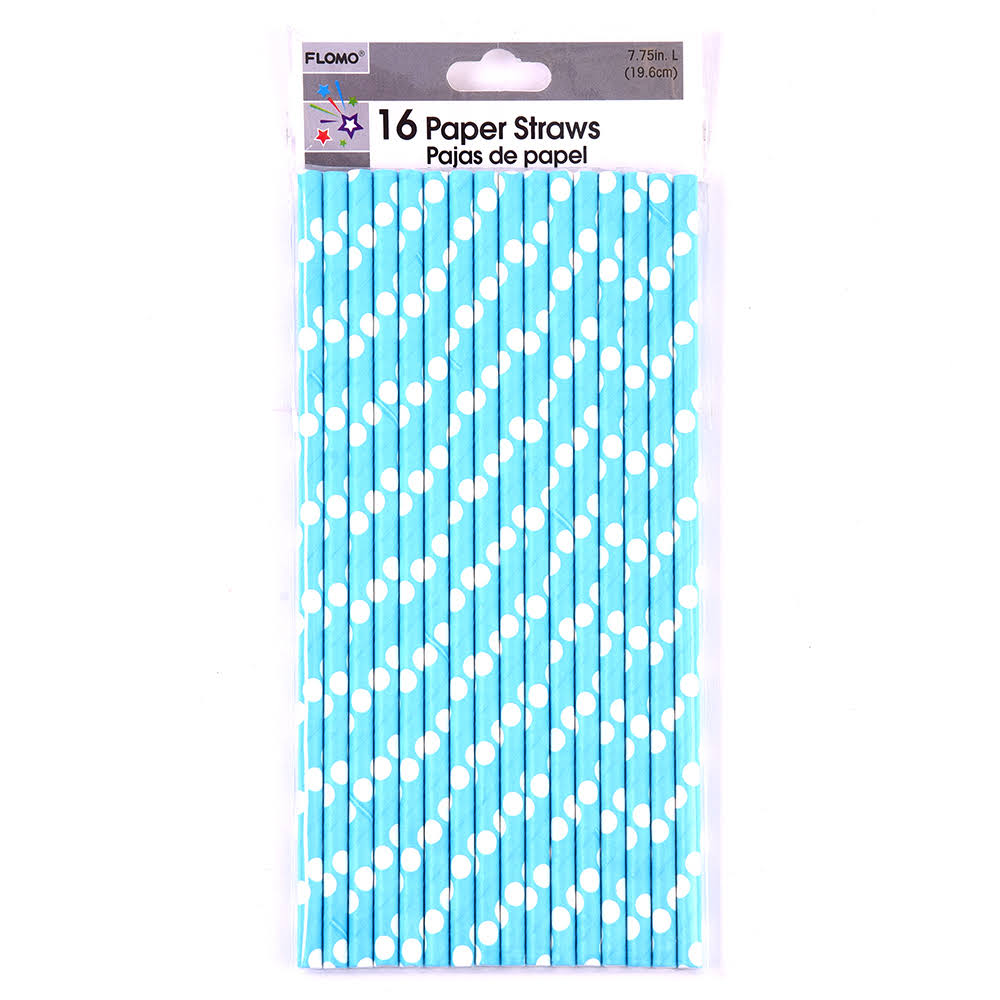 Blue Polka Dot Paper Party Straws 16 per Pack Case of 36 Q7760