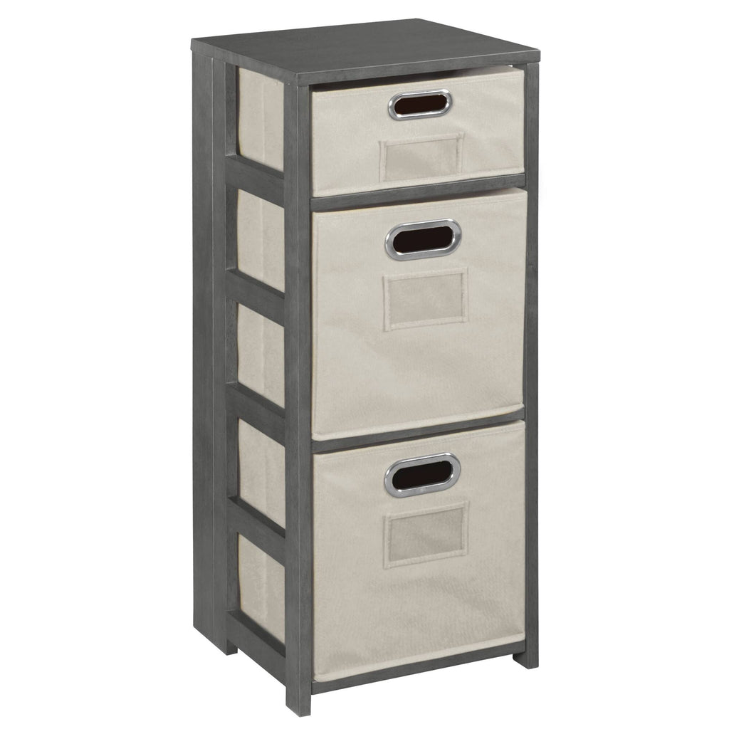 Grey Square Folding Bookcase with Folding Fabric Bins O18772