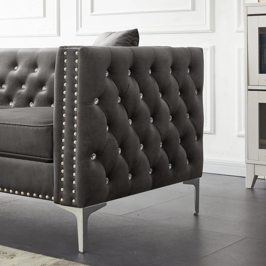 Tufted Velvet Loveseat with 2 Pillows Metal Legs O491111