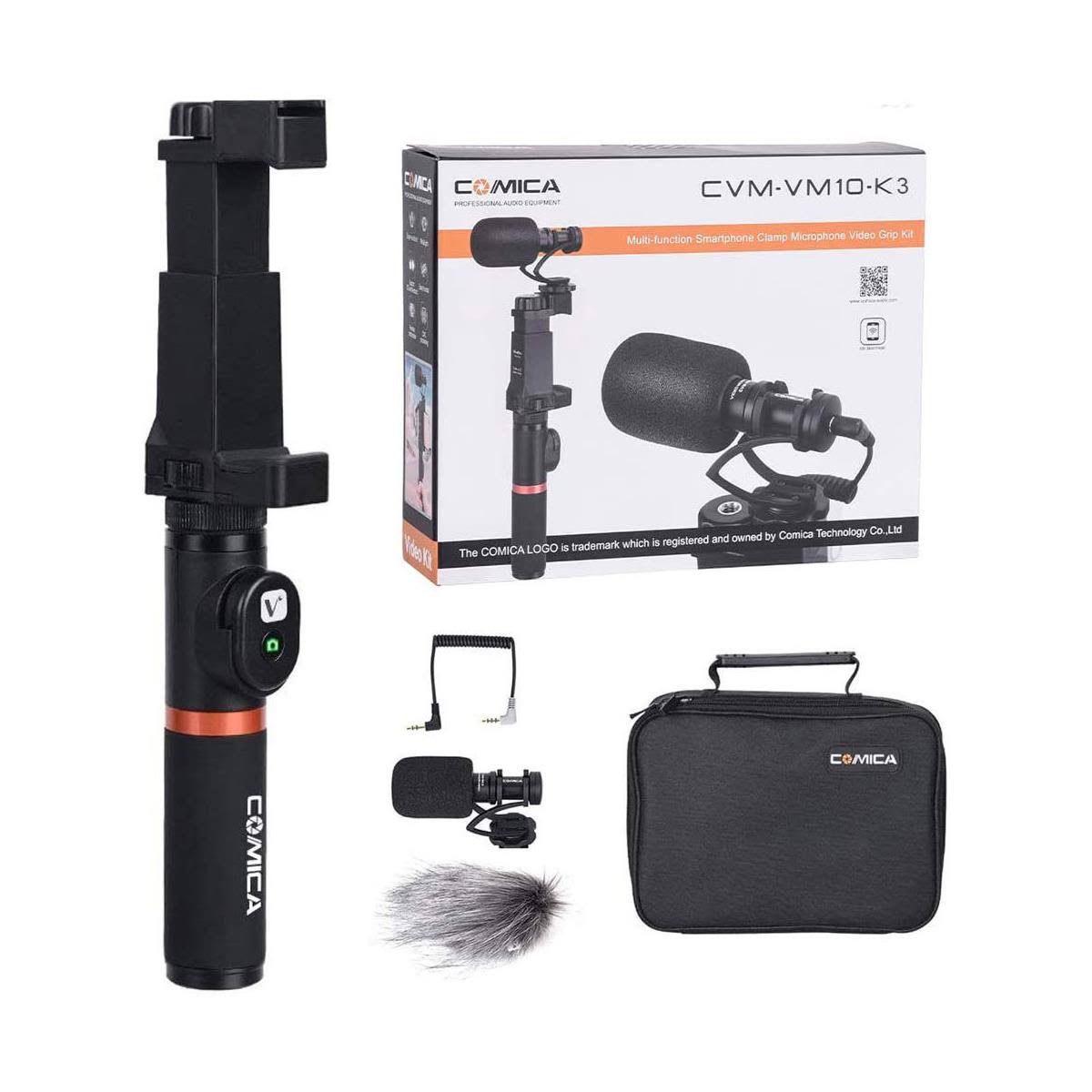 Camera-Mount Shotgun Microphone with Grip Handle and Bluetooth Controller A117