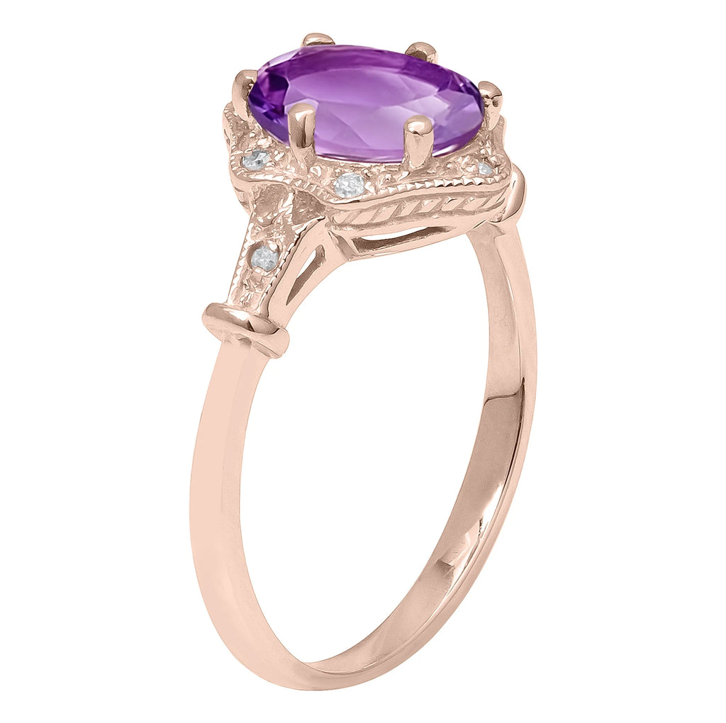 Vintage Style Oval Amethyst and Diamond Halo Ring B2582