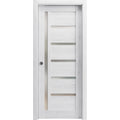 Nordic White Solid Wood Sliding French Pocket Door with Frosted Glass V891