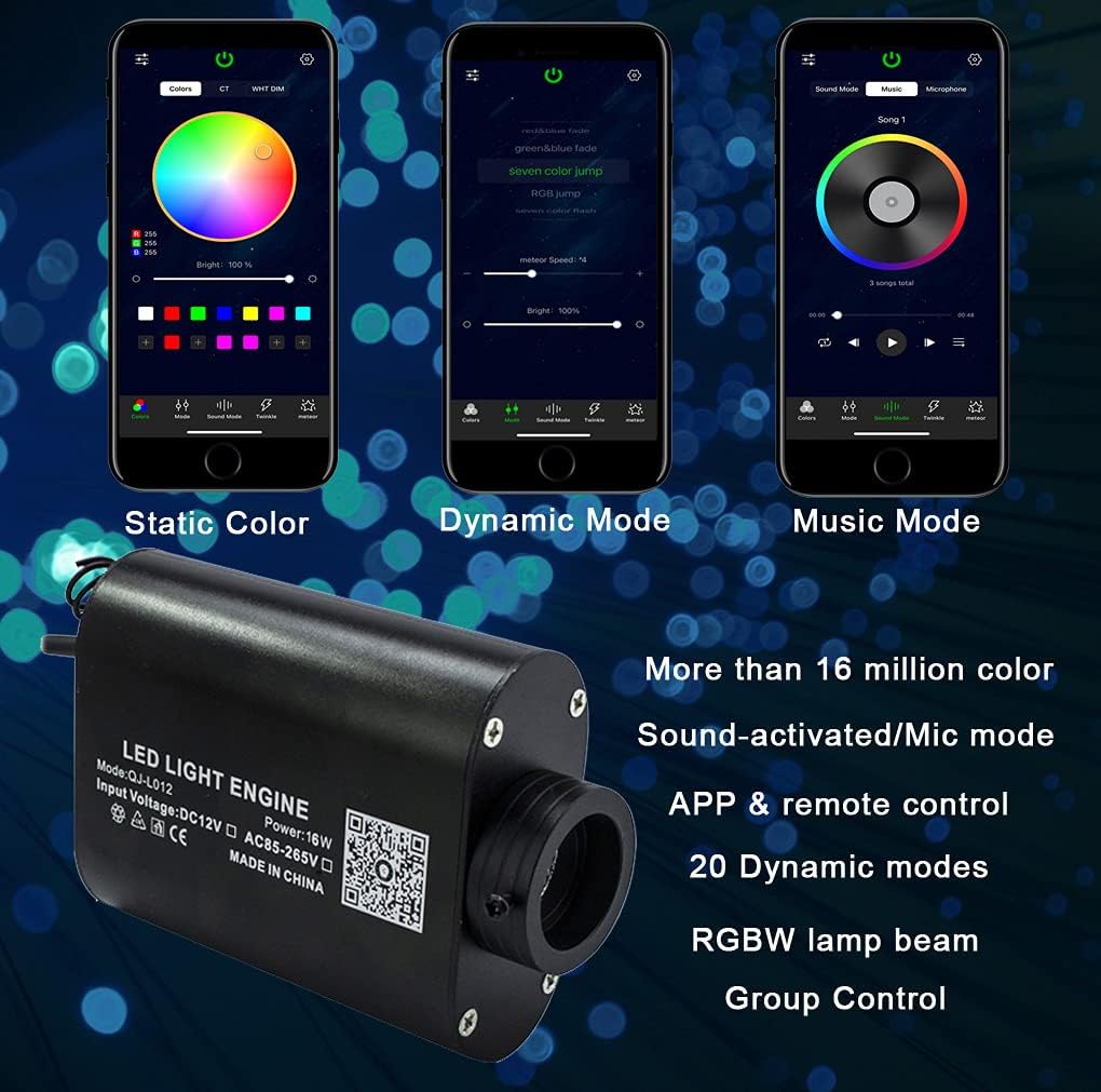 LED Bluetooth RGBW Fiber Optic Light Kit with 550pcs 0.03in 13.1ft Fibers M84896