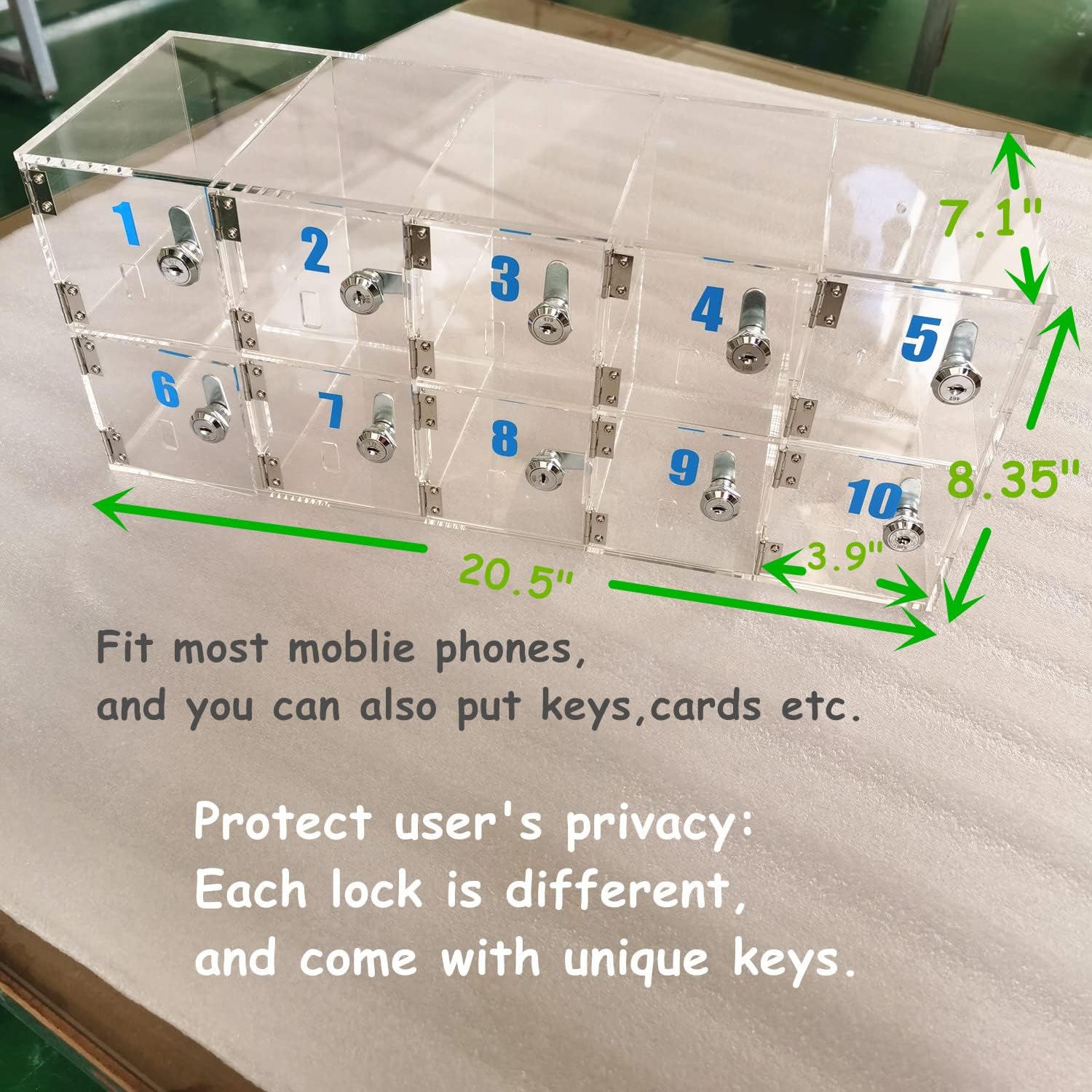 Clear Cell Phone Locker Box with Door Locks and Keys Wall-Mounted Storage Cabinet V910459