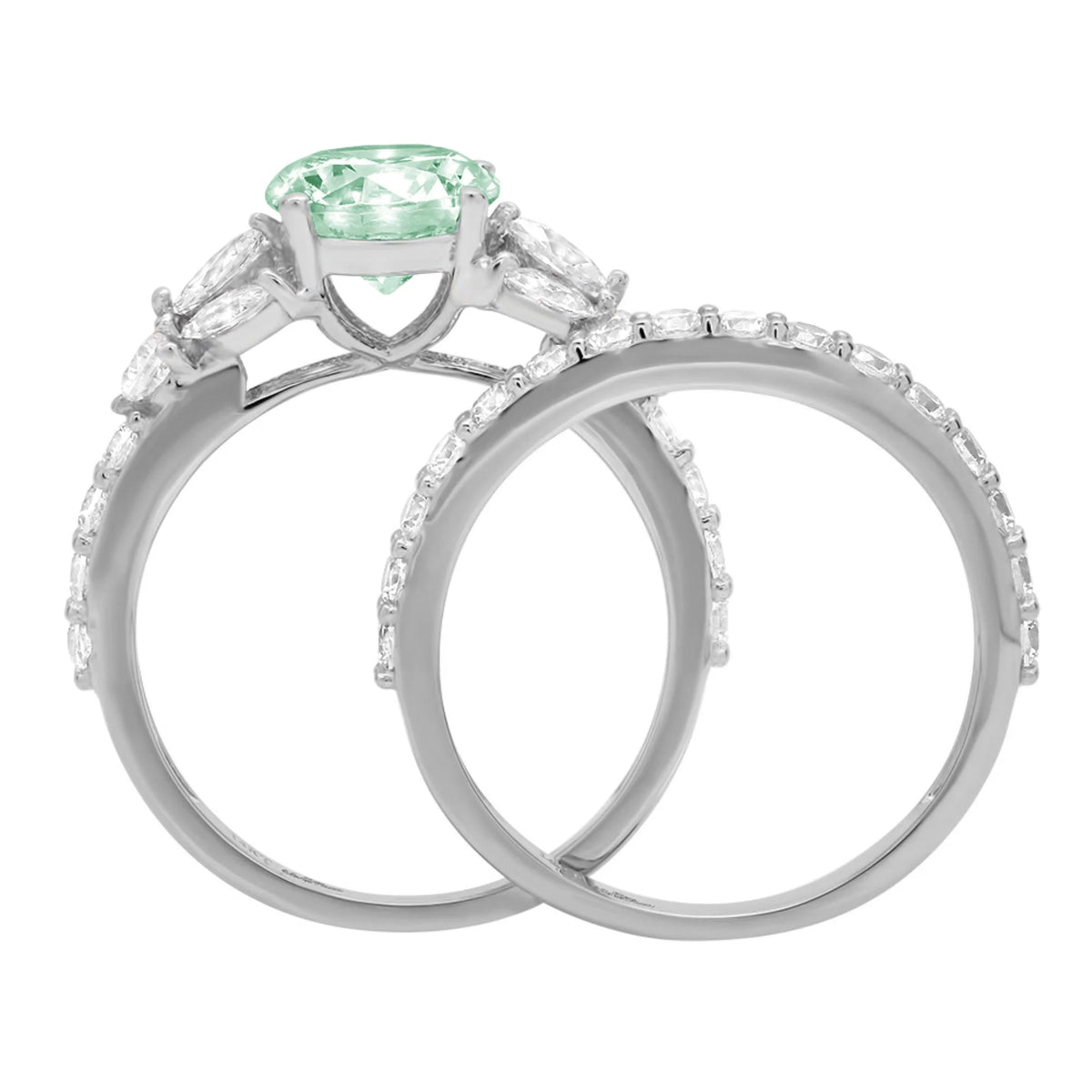 3.06 ct Round Cut Green Simulated Diamond 18k White Gold Ring Band Set Size 3.5 L420