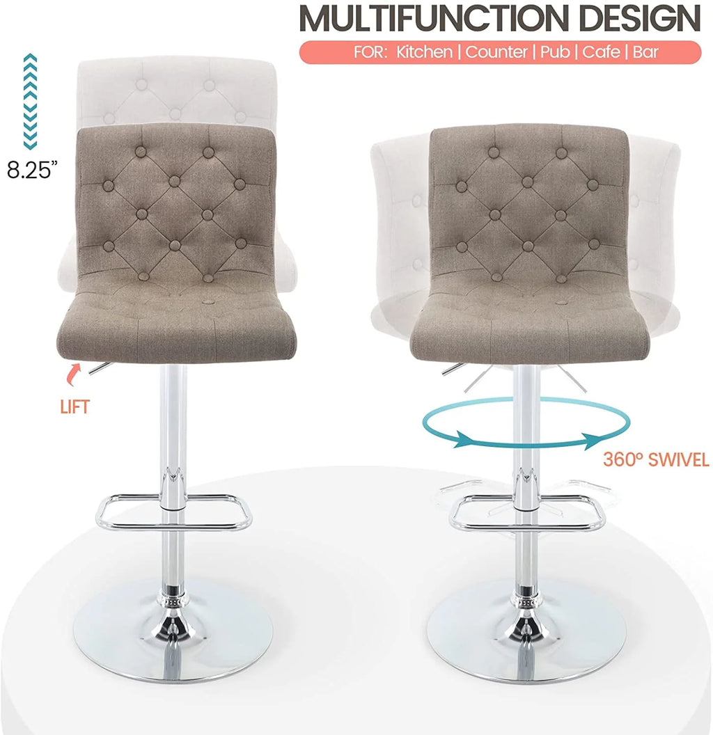Tufted Swivel Bar Stool with Back, Fabric Upholstered Armless Bar Chair C949255