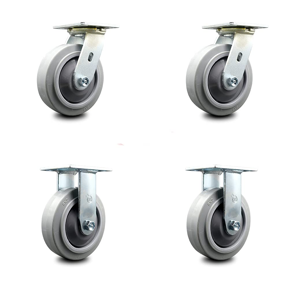 6 Inch Maroon Polyurethane Swivel Caster with Plastic Thread Guards, Pack of 2 K7221