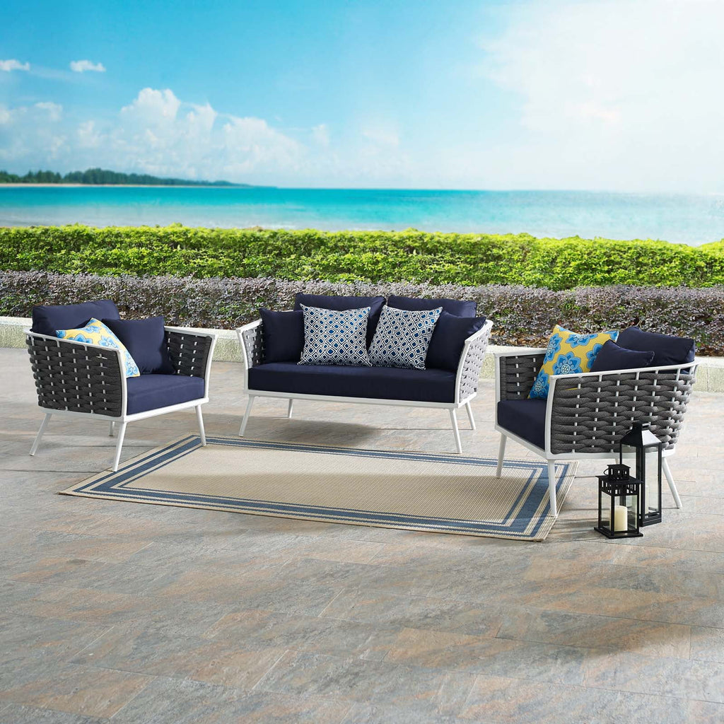 White Navy 3 Piece Aluminum Outdoor Sectional Sofa Set O188