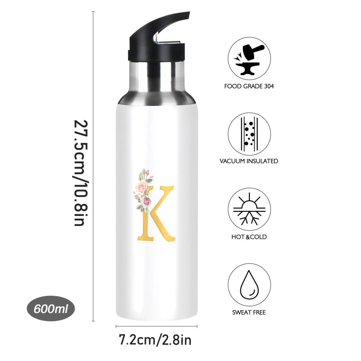Stainless Steel Insulated Thermos Vacuum Flask Water Bottle with Straw Lid L5739