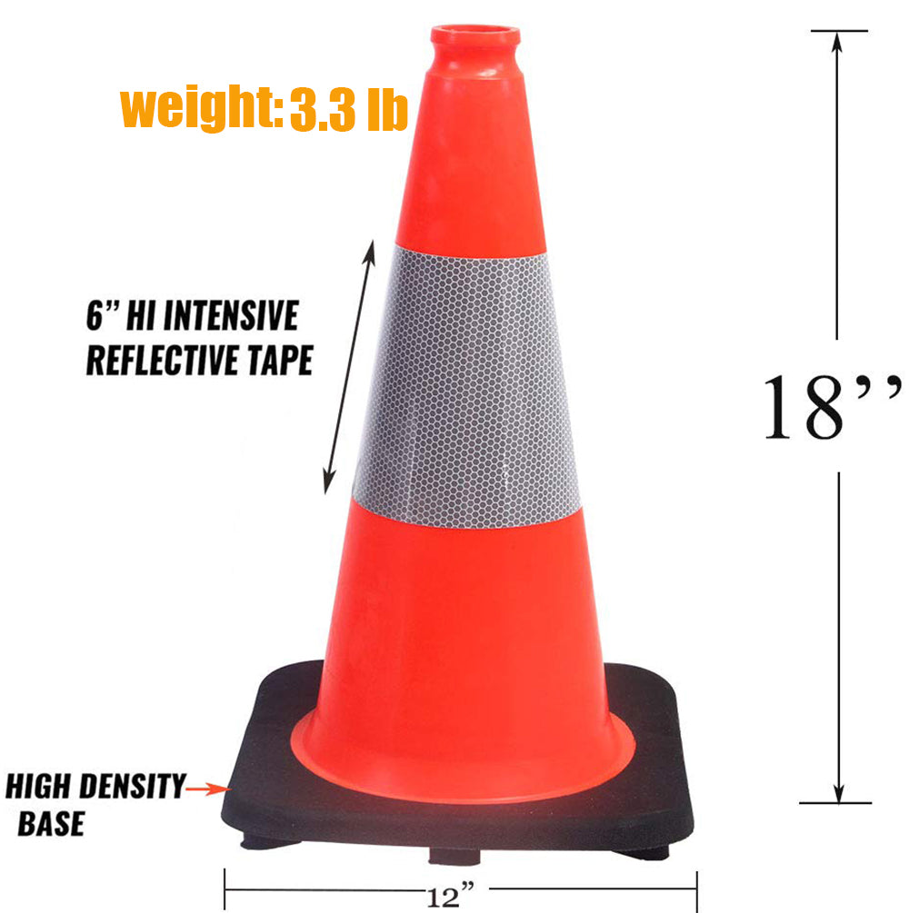 18" Orange PVC Safety Traffic Cone with Black Base and 6" Reflective Collars B513156