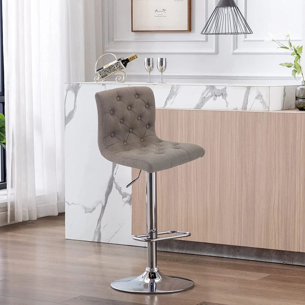Tufted Swivel Bar Stool with Back, Fabric Upholstered Armless Bar Chair C949255