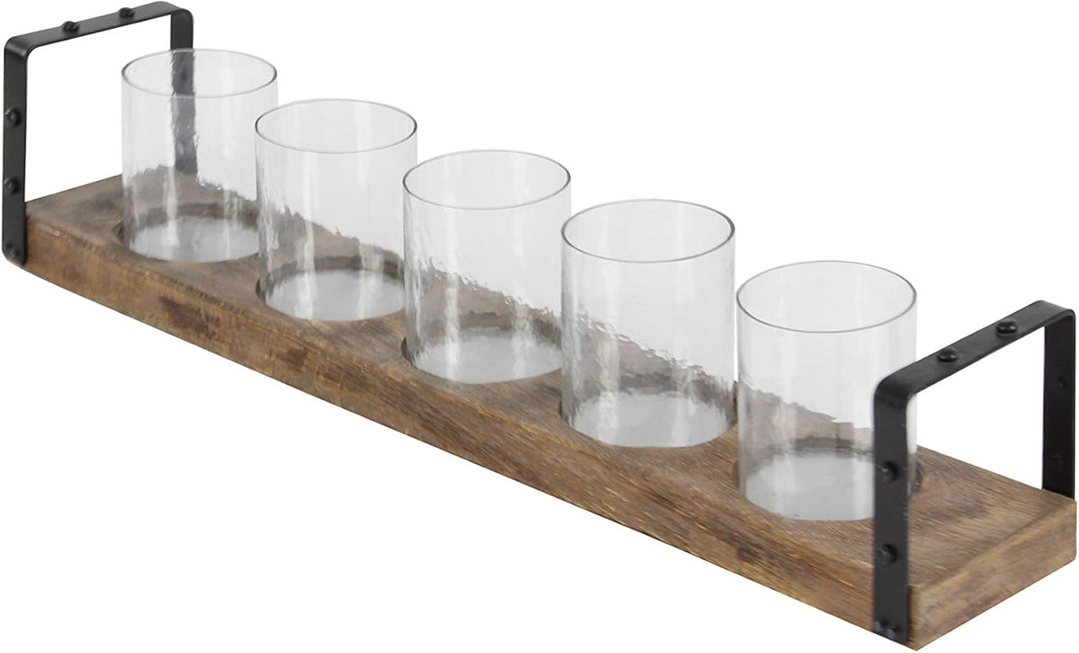 Wood Metal Glass Candle Holder 28 by 5-Inch V494