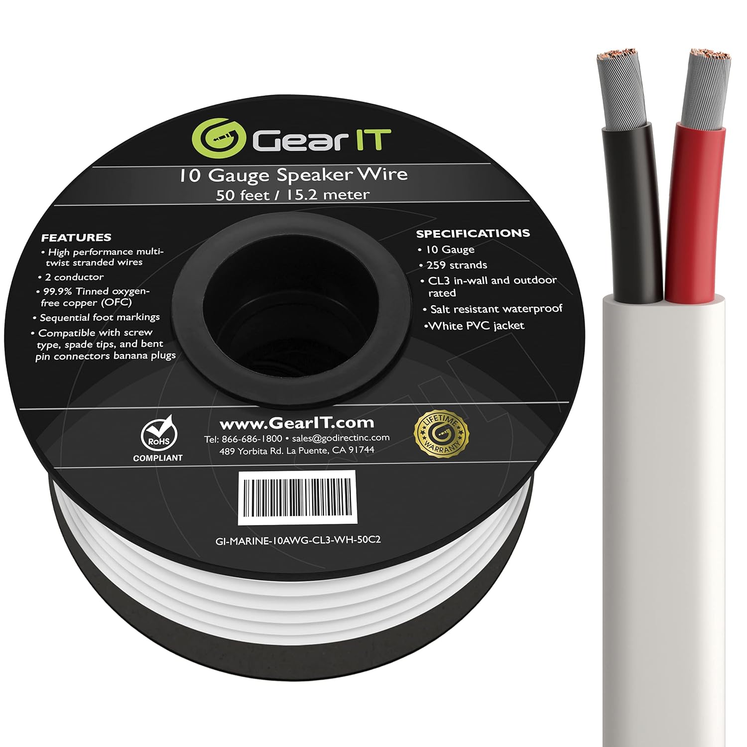 10/2 Marine Wire 50 Feet 10AWG Tinned OFC Copper Speaker Cable P455
