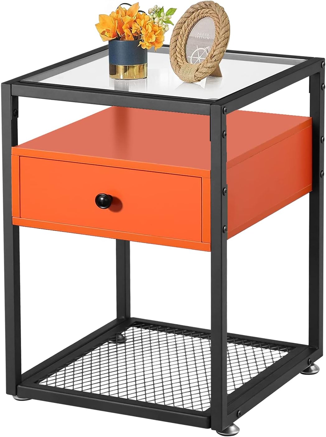 Brown Nightstand with Drawer and Shelf F519