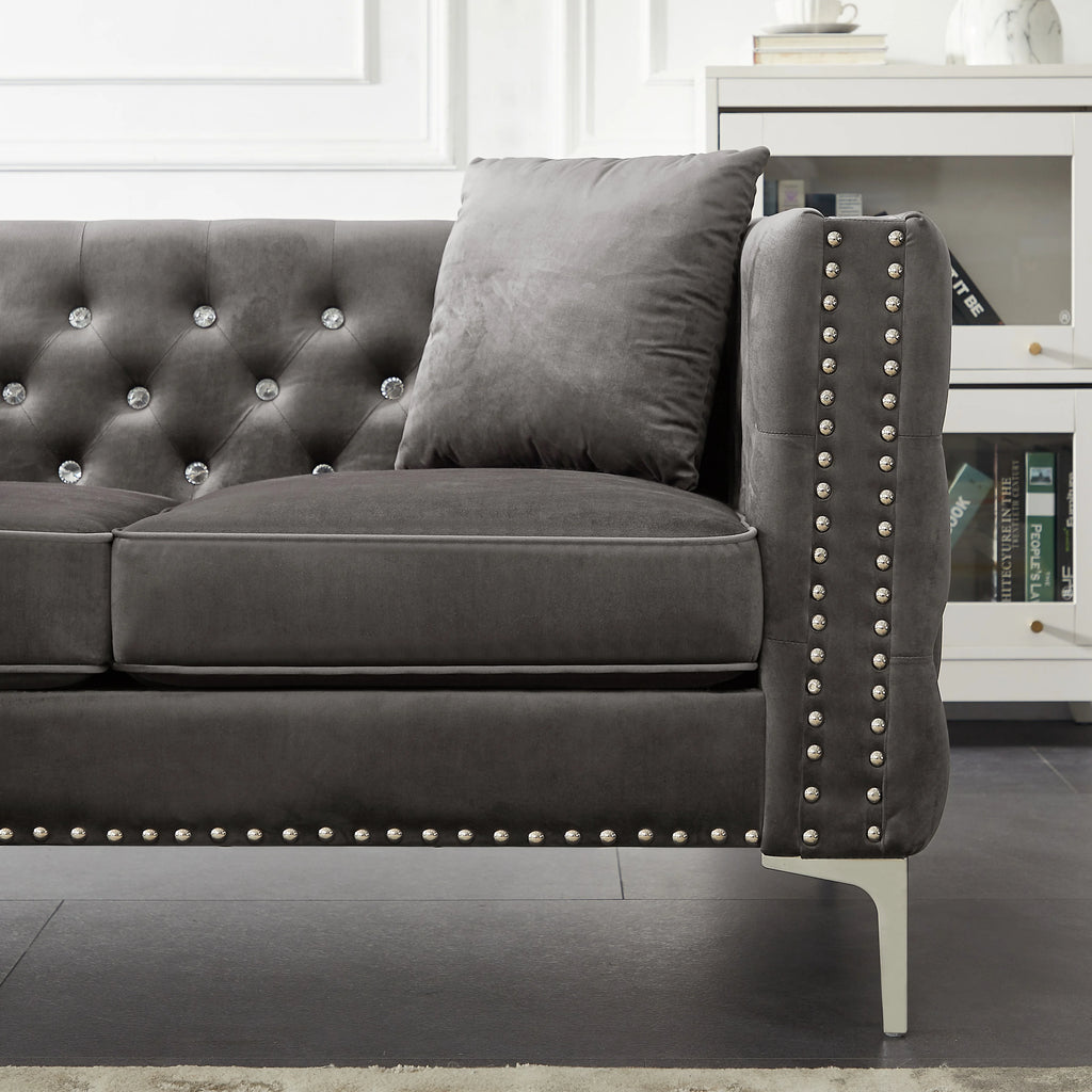 Tufted Velvet Loveseat with 2 Pillows Metal Legs O491111