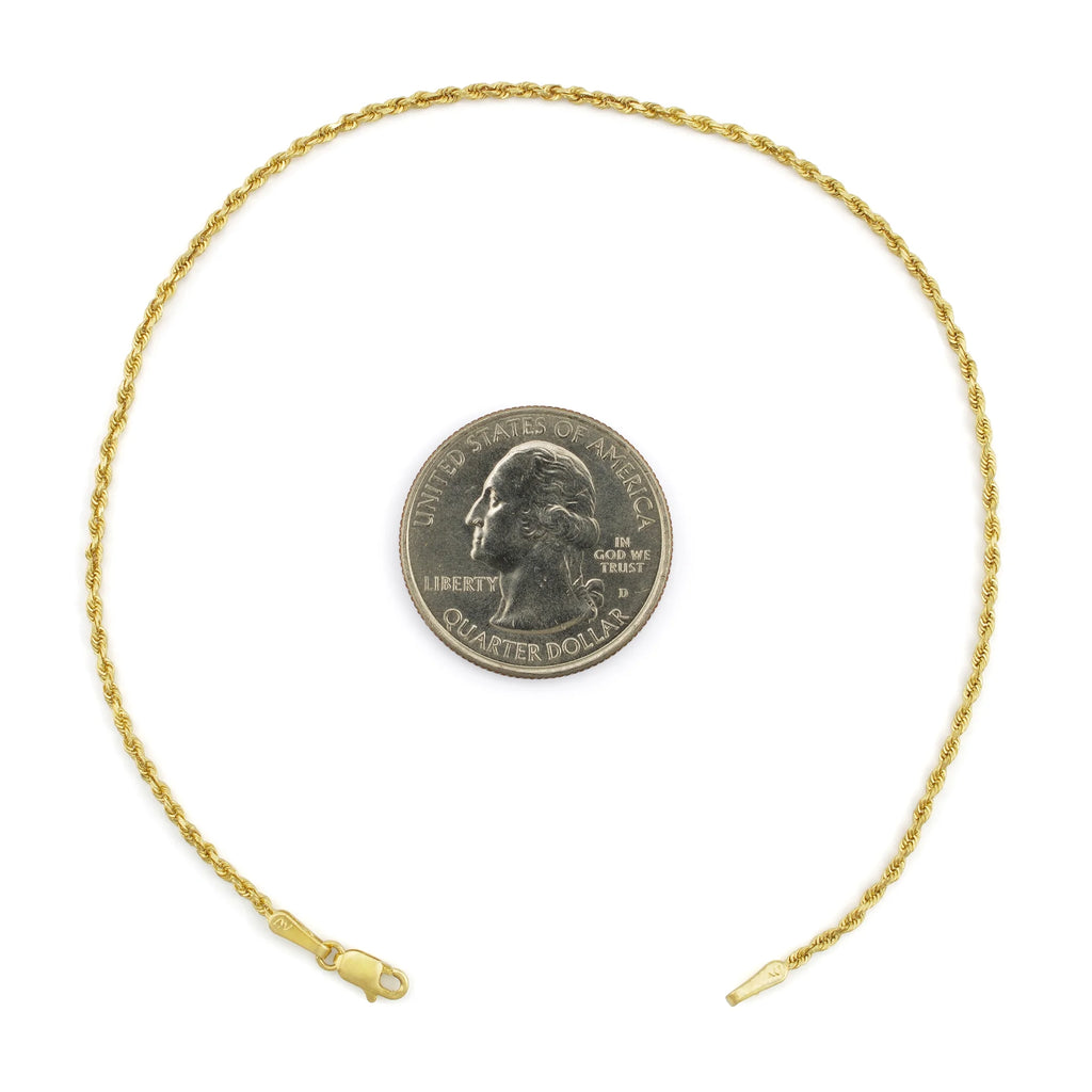 14k Yellow Gold Solid Rope Chain Diamond Cut Bracelet or Anklet X3379