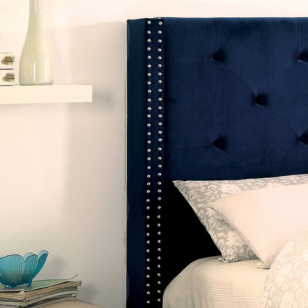 Blue Fabric Tufted Platform Bed U1302