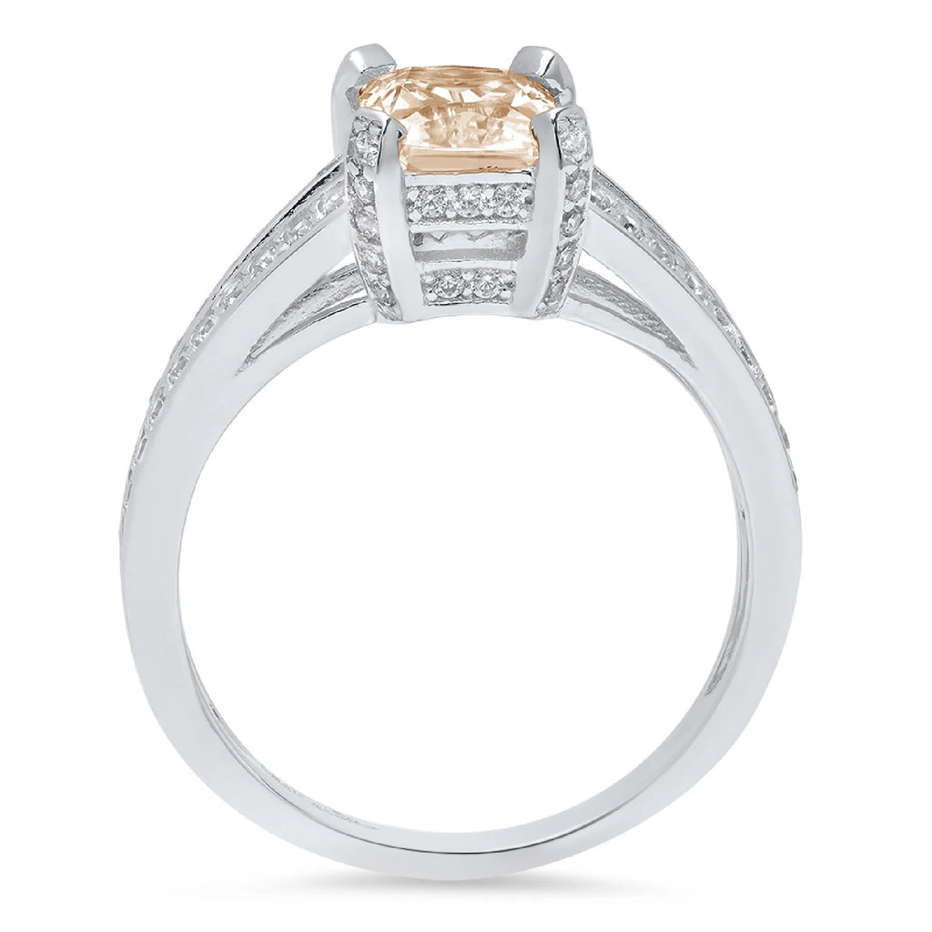 Emerald Cut Brown Champagne Simulated Diamond 18k White Gold Ring Size 3.5 D462097