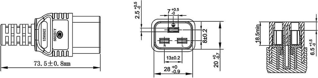 NEMA 6-15P to IEC C19 Power Extension Cord, 6ft M35992