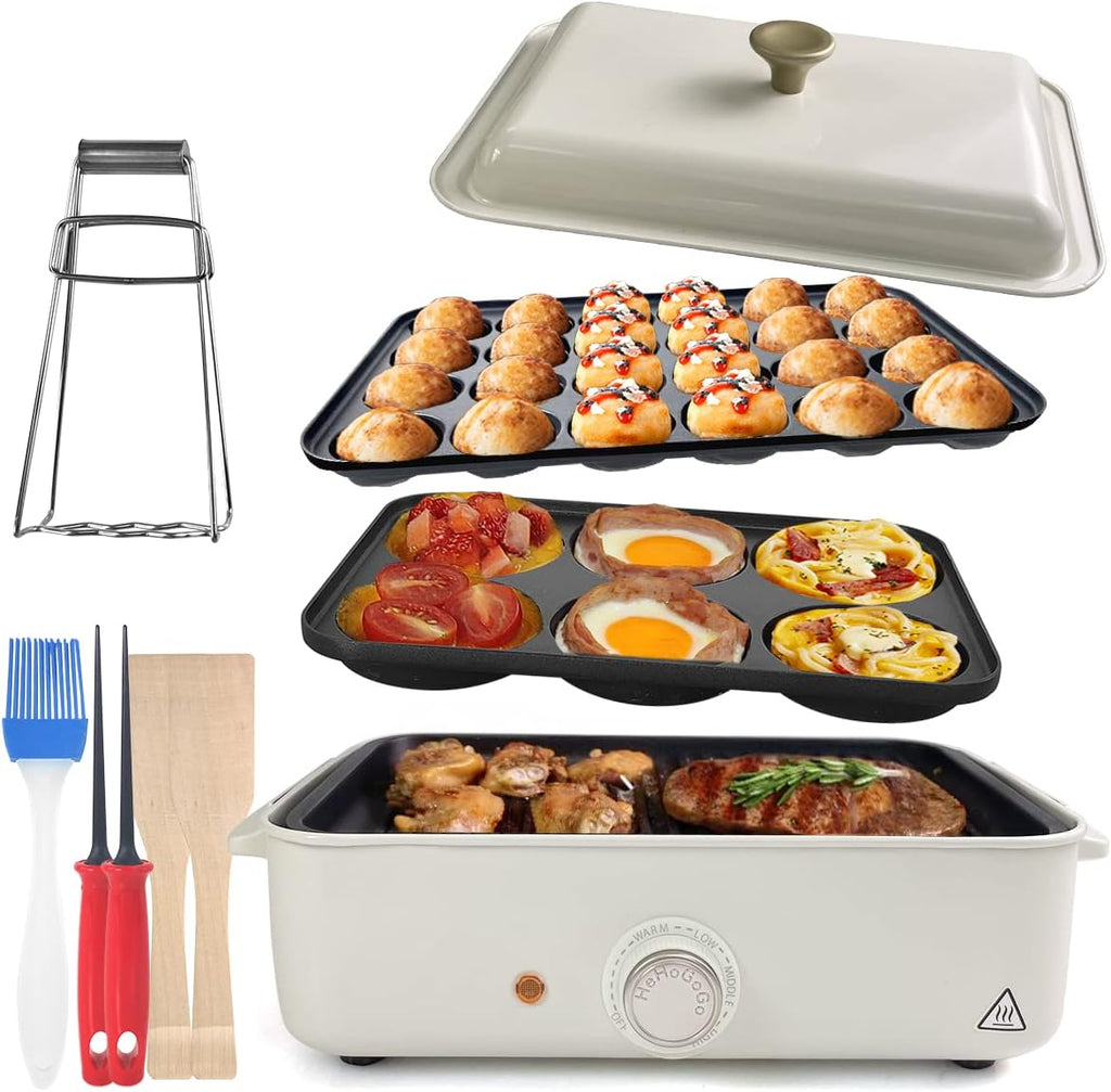 Red 3 in 1 Nonstick Electric Griddle with 3 Interchangeable Pans K42614