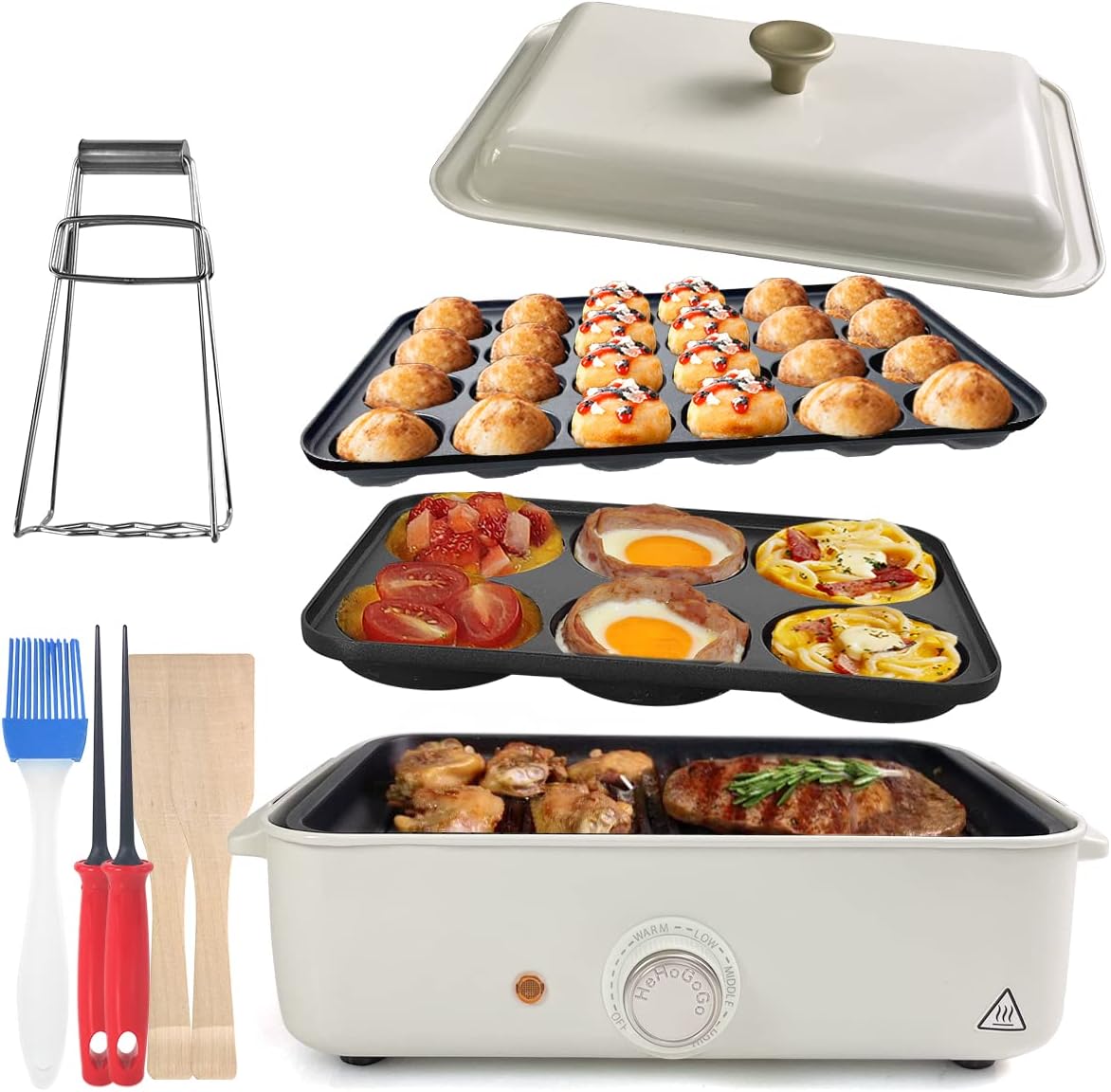 Red 3 in 1 Nonstick Electric Griddle with 3 Interchangeable Pans K42614