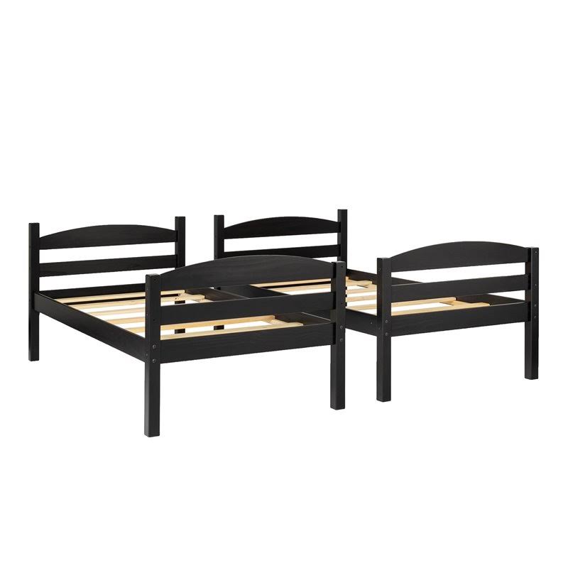 Twin Over Twin Solid Wood Bunk Bed in Black T14664