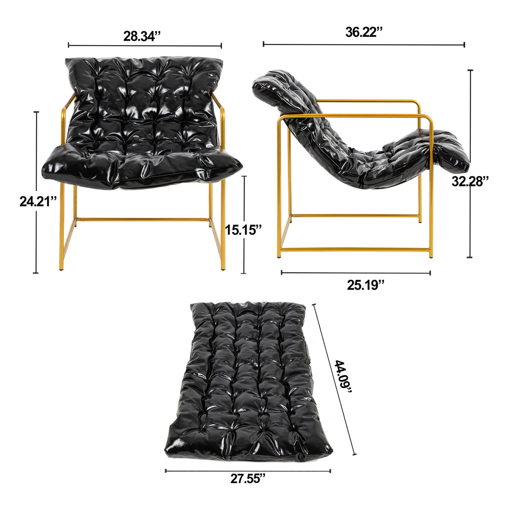 Black Faux Leather Sling Chair with Gold Metal Frame M757401