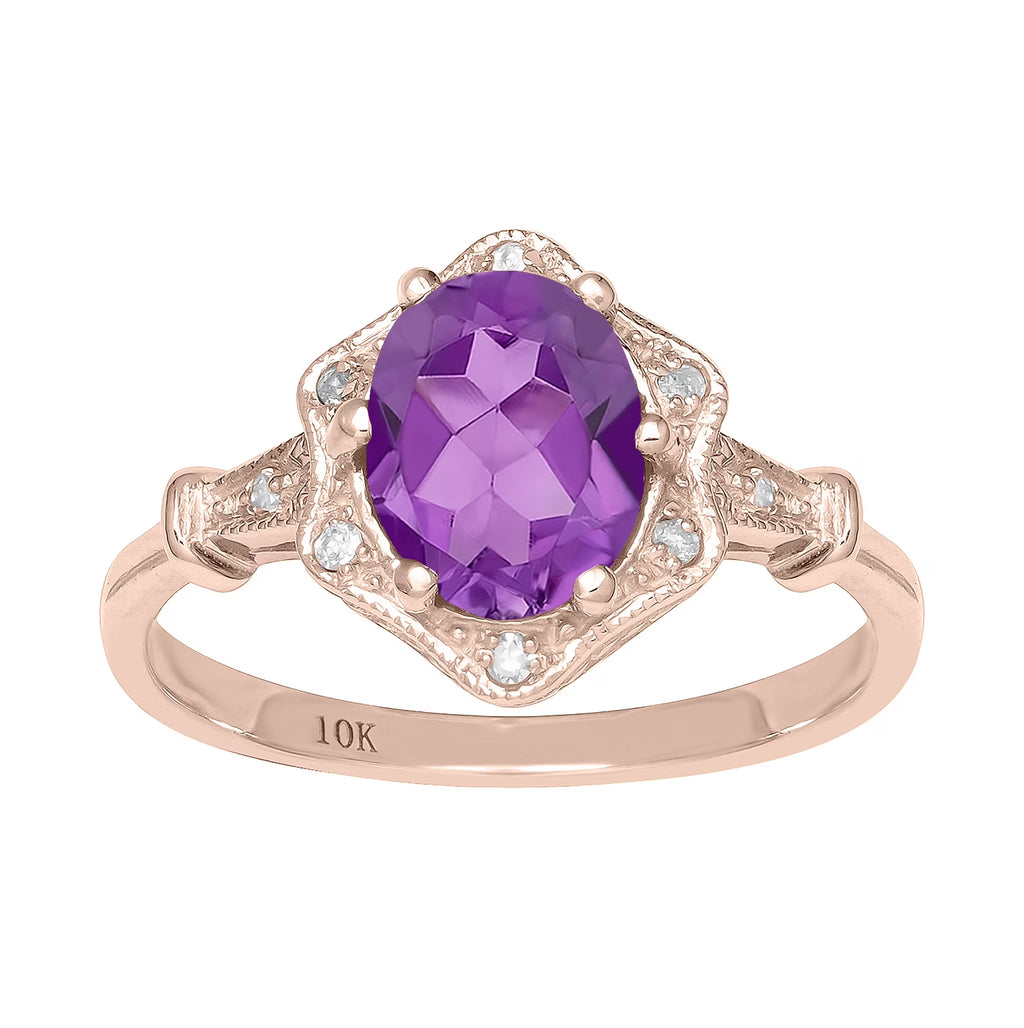 Vintage Style Oval Amethyst and Diamond Halo Ring B2582